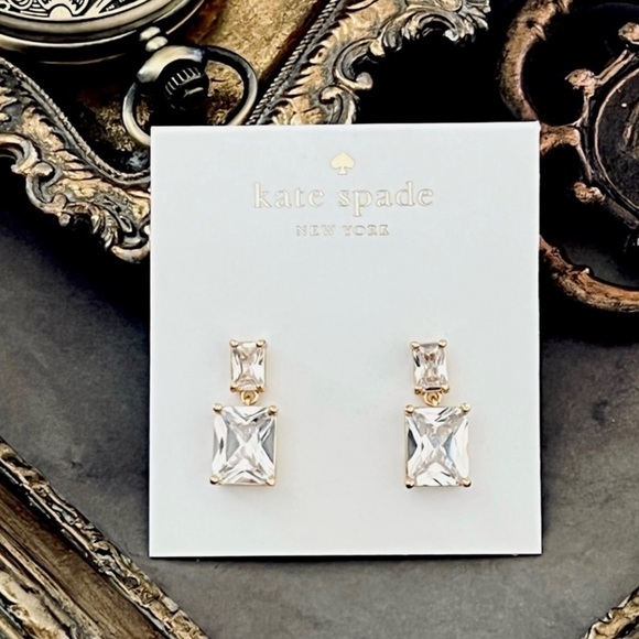 KATE SPADE • Bright Idea Double Emerald Cut Crystal Clear Earrings - Picture 3 of 3